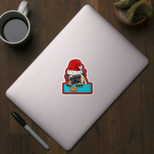 Pug Dog with Santa Claus Hat Funny Christmas Gift by creative